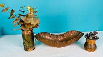 Decorative Metal Plants And Vases Lot