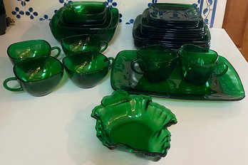 Partial Green Glass Dish Set