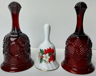 Avon Ruby Christmas Bells And A Porcelain Bell (3)