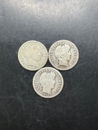 3 Barber Silver Dimes 1912, 1913, 1916