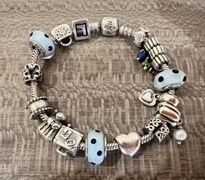 Pandora Sterling Silver Charm Bracelet With 15 Charms