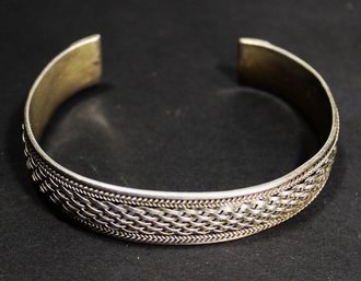 FINE STERLING SILVER WOVEN CUFF BRACELET MARKED 925