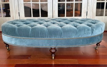A Large Tufted Velvet Ottoman With Nailhead Trim By Edward Ferrell