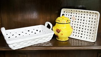 Italian Majolica And Woven Ceramic Baskets