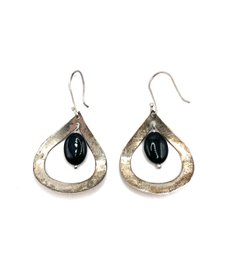 Vintage Sterling Silver Onyx Color Large Tear Drop Earrings