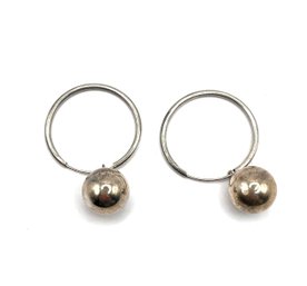 Vintage Sterling Silver Open Circle Dangle Ball Earrings