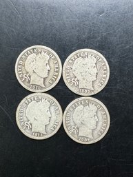 4 Barber Silver Dimes 1903, 1907, 1913, 1916