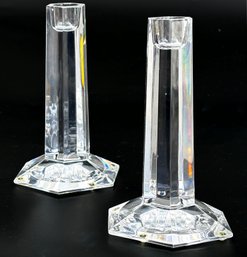 A Pair Of Vintage Tiffany & Co Crystal Candlesticks - Frank Lloyd Wright Foundation 1986