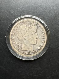 1908 Barber Silver Half Dollar