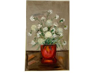 A Large Vintage Acrylic On Canvas, 'Still Life White Flowers,' Joan Luby (American, 1934-2015)