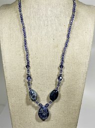 Purple Crystal Beaded Necklace Having Lapis Stones 19' Long