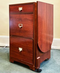 A Mahogany File Drawer Unit With Pop Up Desk - Unique And Convenient!