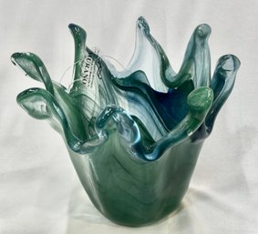 Exquisite Tammaro Home Murano Green And Blue Swirl Art Glass Vase/bowl