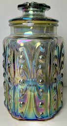 Vintage Carnival Iridescent Glass Canister With Lid