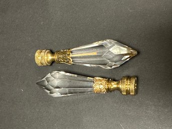 A Pair Of Vintage Crystal & Brass Finials