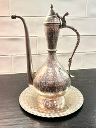 Middle Eastern Turkish Hand Hammered Pitcher And Tray
