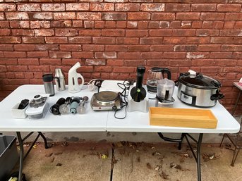 Kitchen Lot Including Crock Pot, Food Processor, Immersion Blender & More