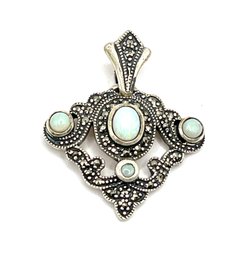 Beautiful Vintage Sterling Silver Light Blue Marcasite Pendant