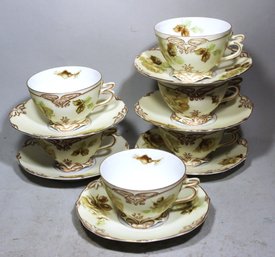 Fine Lot 6 'old Ivory' Pattern Porcelain Cups & Saucers