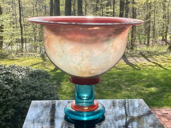 Large Signed Art Glass Centerpiece Pedestal Bowl
