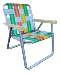 Vintage Child Aluminum Folding Multi Webbed Multicolored Lawn Or Beach Chair EXC