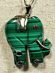 Sterling Silver And Malachite Elephant Pendant Necklace Chain