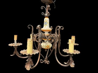 6 Arm Chandelier With Painted Floral Center