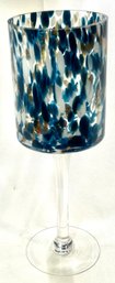 Gorgeous, Murano Style, Teal, White And Gold Pedestal Candle Holder