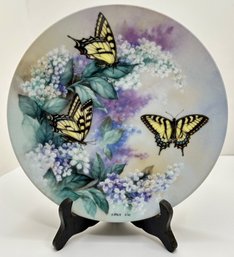 Vintage W.J. George Fine China Butterfly Collector's Plate With Certificate Of Authenticity