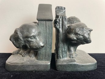 Vintage Armor Bronze Dog And Cat Bookend Set
