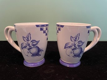 B.I. Inc Blue And White Mug With Fruit And Split Handle