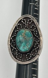 Large Vintage Sterling Silver Ring With Vibrantly Colored Turquoise Cabochon