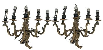A Pair Of Magnificent Italian Brass Wall Sconces, C. 1960's