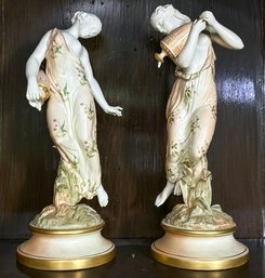 A Pair Of Late 19th Century Grecian Figural Statues By Royal Worcester