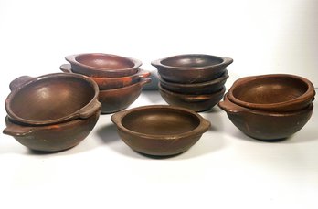 Eleven Handmade Earthenware Handled Bowls