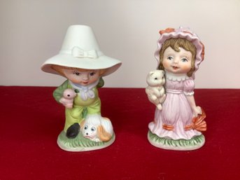 Vintage Ardco Ceramic Farm Boy Figurine With Dog And Duck And Girl With Cat