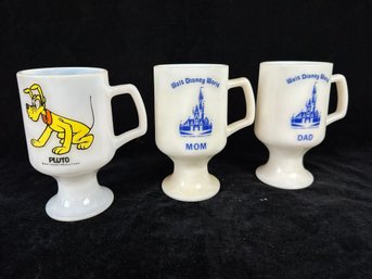 Walt Disney Productions White Milk Glass Pedestal Tea Coffee Mugs