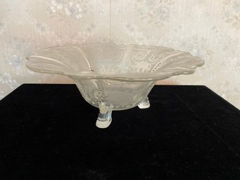 Footed Decorative Etched Glass Bowl