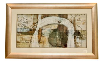 Framed Abstract Art In  Earth Tones With Black Line Work