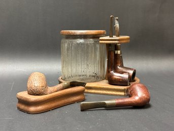 Vintage Tobacco Pipes, Holder & Jar