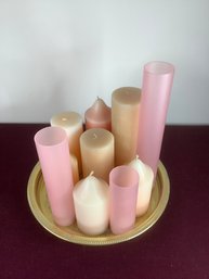 Decorative Pink/Peach Candle Decor Lot With Tray