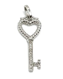 Vintage Sterling Silver Marcasite Heart Key Shaped Pendant