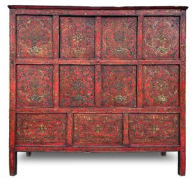 A Stunning Early Late 18th - Early 19th Century Hand Painted Tibetan Altar Cabinet
