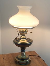 Brass Oil Lamp With Milk Glass Shade 19'