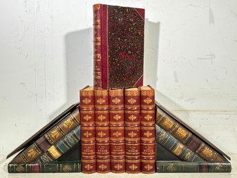 Antiquarian Leather Bound Books, With Fabulous Leather Bound Bookends