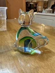 Murano Hand Blown Art Glass Sommerso Cat