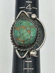 Old Pawn Navajo Sterling Silver Ring With High Grade Turquoise Cabochon