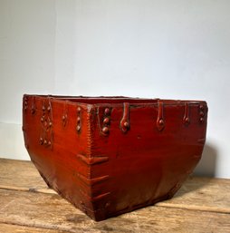 Vintage  Chinese Elm Wood Rice Bucket