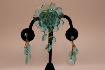Vintage Plastic Pin And Earrings Set