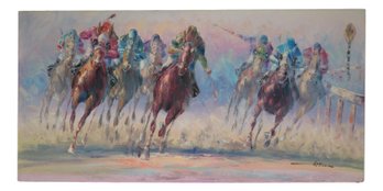 Horse Racing Art By Anthony Vecchio (American, 1949), Oil On Canvas Reproduction